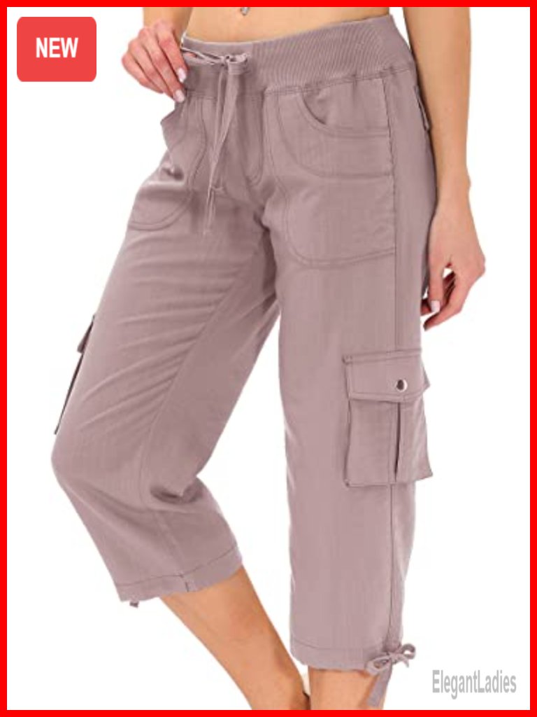 Capri Pants With Pockets Loose Fit Casual Lightweight Cargo Hiking
